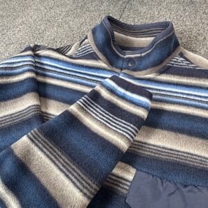 Southern Grit Mens Small Striped Fleece Pullover Snap Mock Neck Blue Grey